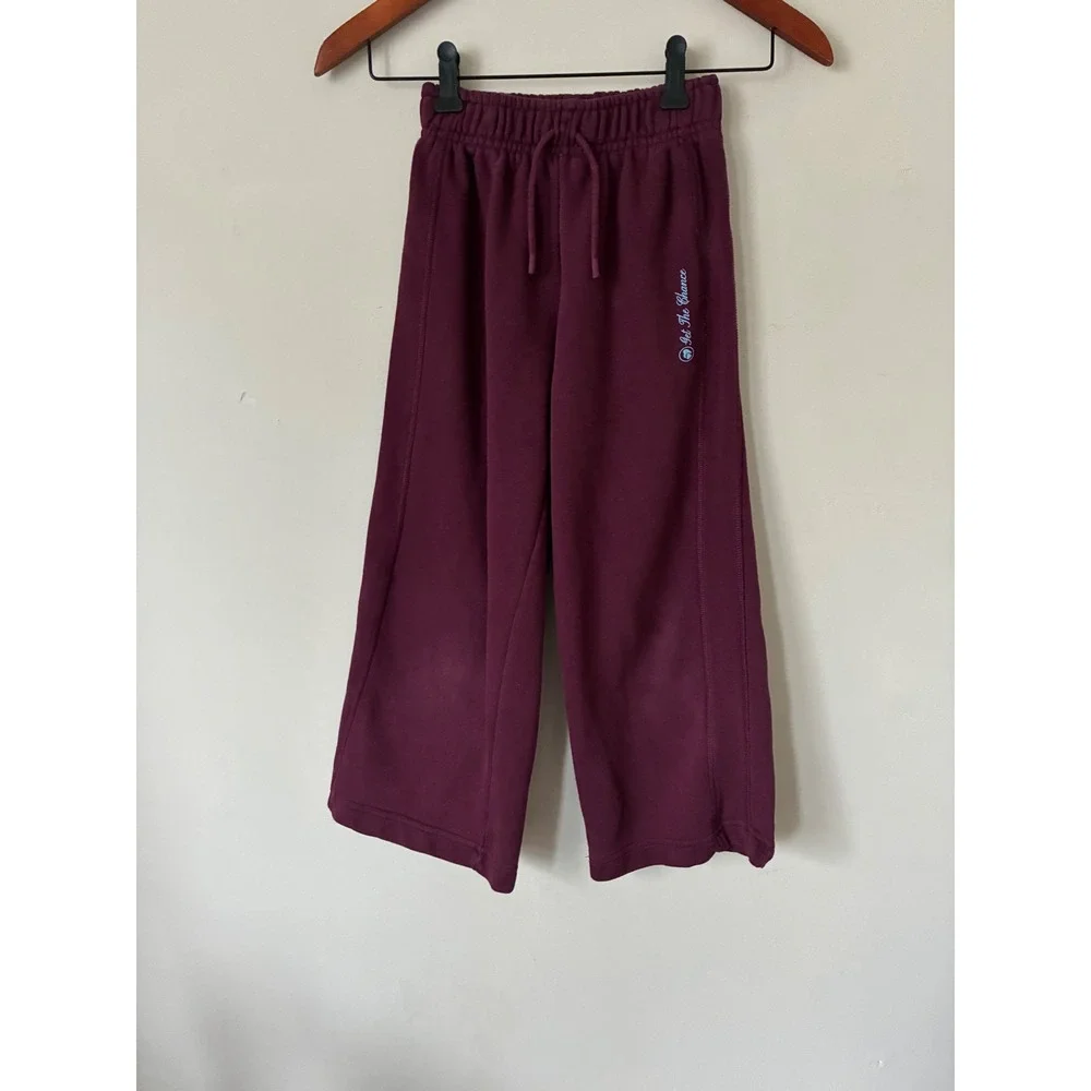 Zara Kids Burgundy Get The Chance Hoodie and Wide Leg Sweatpants Set Size 8-9Y